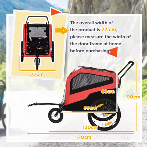 2 in 1 Dog Bike Trailer Pet Stroller for Large Dogs W/ Hitch - Red