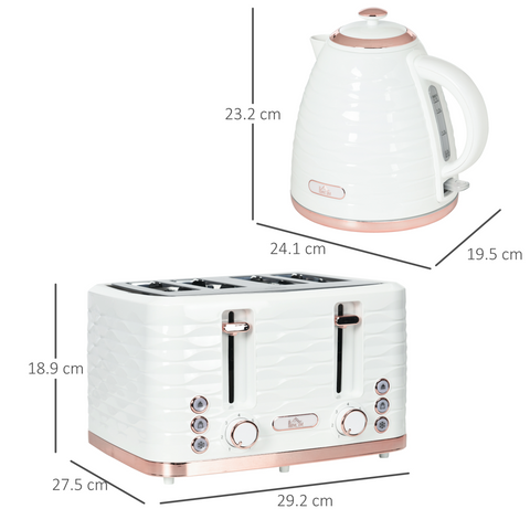 Kettle and Toaster Set 1.7L Rapid Boil Kettle & 4 Slice Toaster White