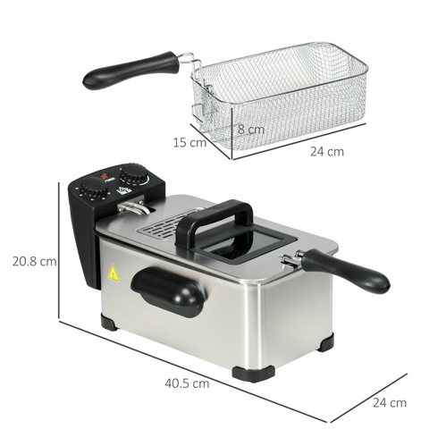 3 Litre Deep Fat Fryer with Adjustable Temperature, 60min Timer, 2000W