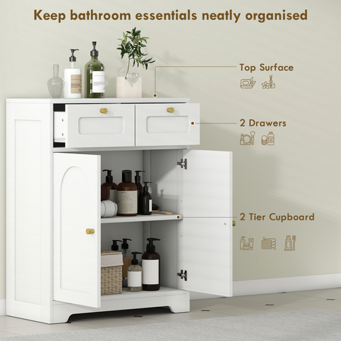 Bathroom Floor Cabinet, Bathroom Storage Unit with 2 Doors, White