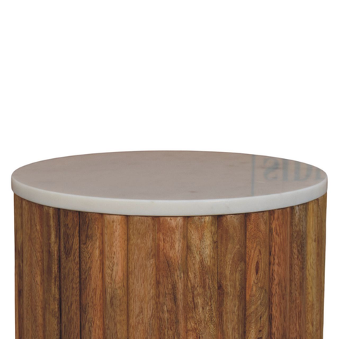 Artisan Furniture Solid Wood Fluted Marble Side Table, Brown & White