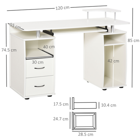 Computer Office Desk Table Workstation w/  Keyboard Tray, Drawer, White