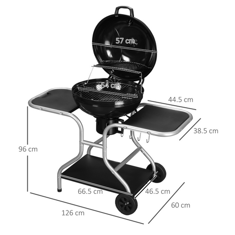 Outsunny Garden Charcoal Trolley Barbecue Gril lW/Wheels-Black