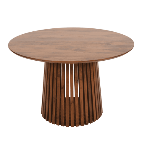 Slatted Mango Wood Round Dining Table 4 To 6 Seater