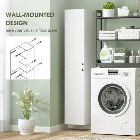Wall Mounted Slim Bathroom Storage Cabinet with 6-Tier Shelf White