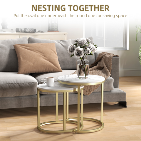 Elegant Marble-Effect Side Table Set - Versatile Accent Tables
