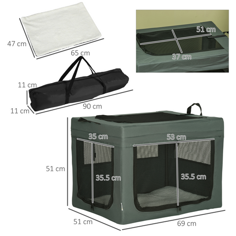 69cm Foldable Pet Carrier Cat Bag w/ Cushion, for Miniature, Small Dogs - Grey