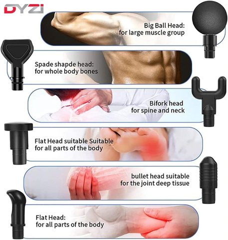 Handheld Massage Gun, Percussion Deep Tissue Muscle Body Massager 6 Heads by Dyzi