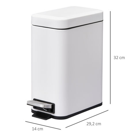 5L Rectangular Steel Pedal Bin White