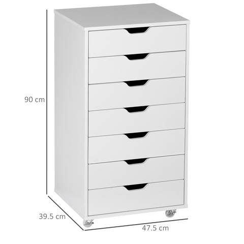 Vinsetto Mobile Filing Cabinet, 7-drawer File Cabinet with Wheels, White