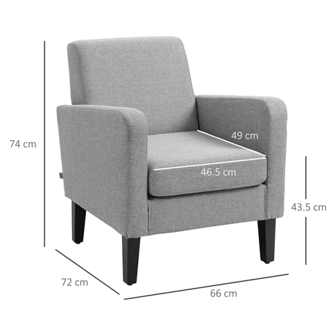 Modern Armchair Accent Chair with Rubber Wood Legs for Bedroom Light Grey