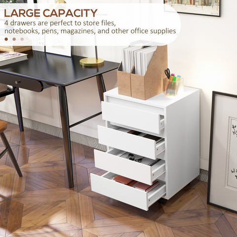 Versatile White Mobile Filing Cabinet with Lockable Wheels & Four Drawers