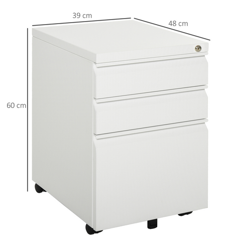 Mobile Vertical File Cabinet Lockable Metal Cabinet with 3 Drawers Vinsetto