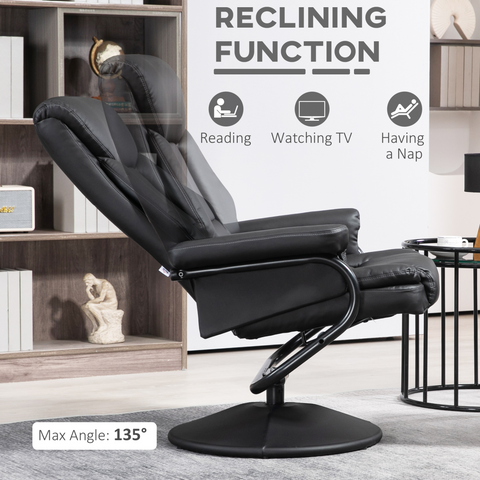 PU Leather Swivel Recliner Armchair with Ottoman, Black