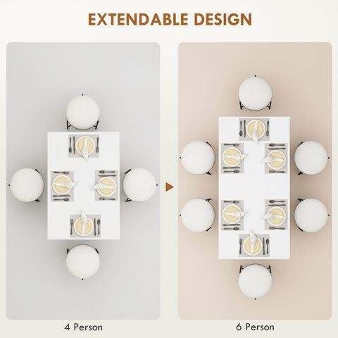 Extendable Dining Table, Seats 4-6 People, High Gloss White