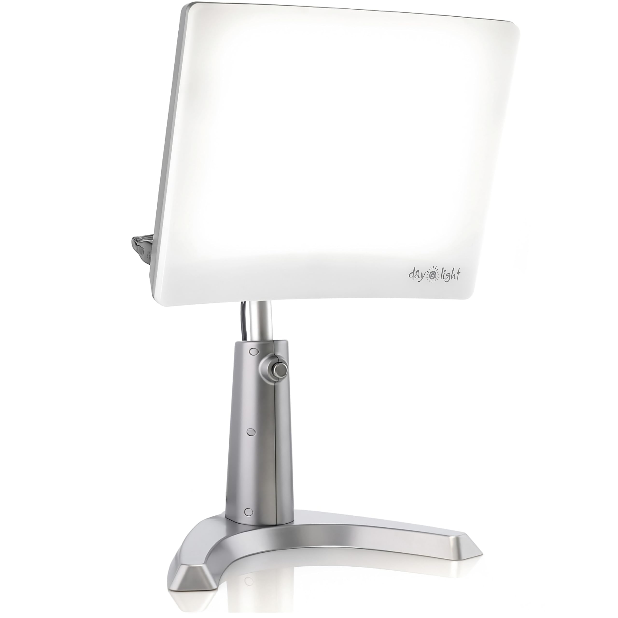 Desk lamp with a white shade on a white background