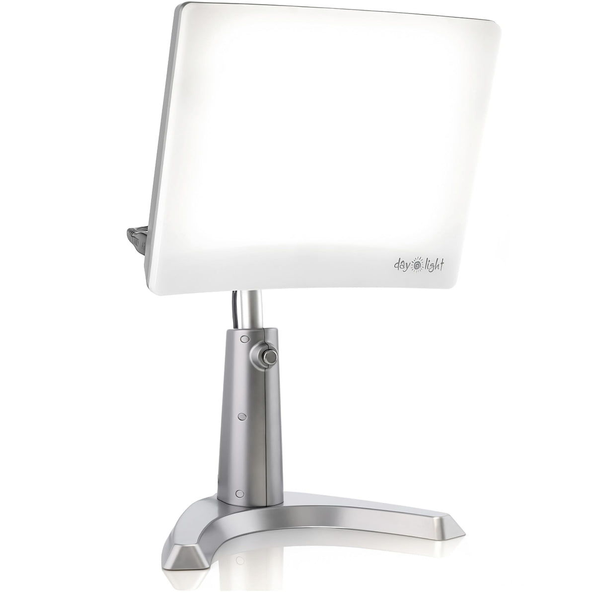 Desk lamp with a white shade on a white background