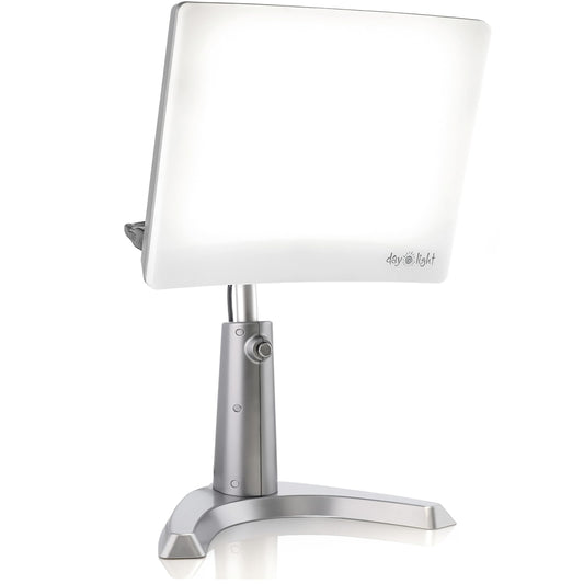 Desk lamp with a white shade on a white background