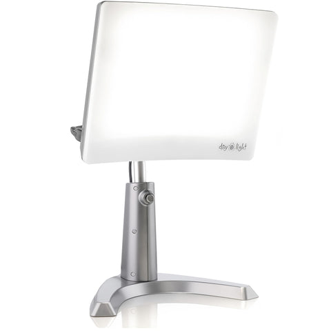 Desk lamp with a white shade on a white background