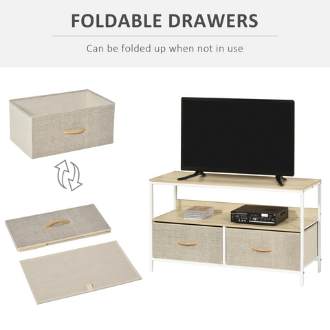 TV Cabinet, TV Console Unit with 2 Foldable Linen Drawers Maple Colour