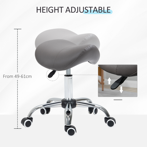 PU Leather Saddle Stool with Moulded Padded Seat Adjustable Height Grey