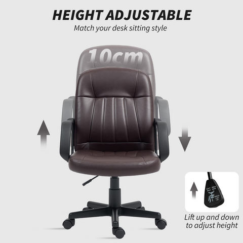 PU Leather Office Chair Swivel Home Computer Desk Chair, Dark Brown