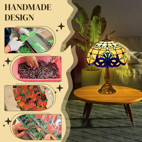 Stained Glass Table Lamp, for Bedroom Bedside, Bulb not Included