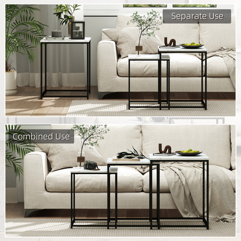 Nesting Coffee Tables Set of 3 Stacking Sofa Side Tables White