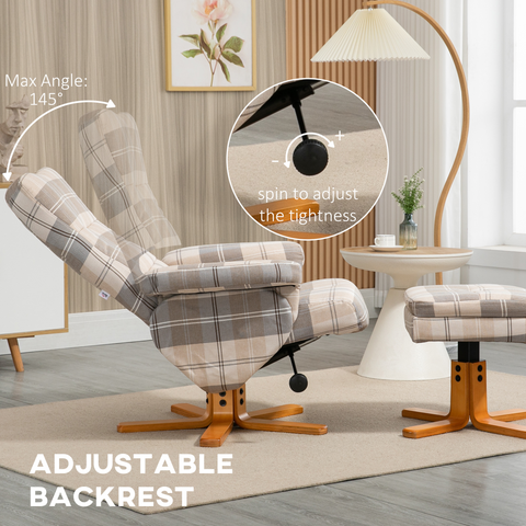 Recliner Chair and Footstool Linen-touch Fabric Wooden Base Multicolour