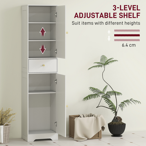 Tall Bathroom Storage Cabinet with Arch Doors Adjustable Shelf White