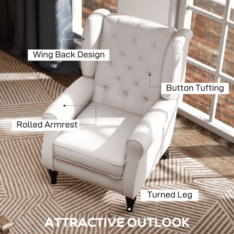 Accent Armchair Home Furniture Retro Tufted Club Wood Fabric Cream White