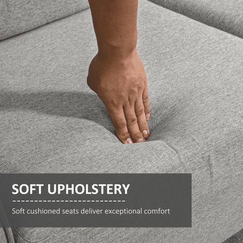 Double Seat Sofa Linen Upholstery Loveseat Couch w/ Armrests, Light Grey