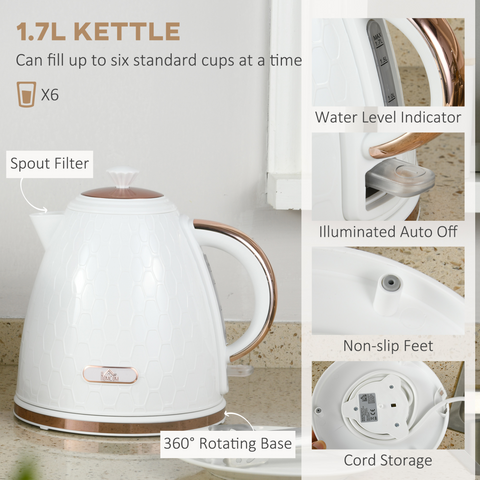 Kettle and Toaster Set 1.7L Fast Boil Kettle & 2 Slice Toaster Set White