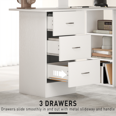 120cm Computer Desk PC Table Workstation w/ 3 Shelf & Drawers White