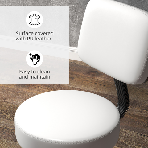 Adjustable Swivel Salon Chair Padded Seat Back 5 Wheels White