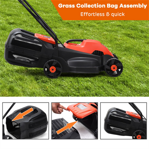 13-Inch Electric Lawn Mower with 8 Gal Grass Collection Box, 3 Adjustable Cutting Heights, Lightweight 15.5LBS Push Mower for Garden - Red
