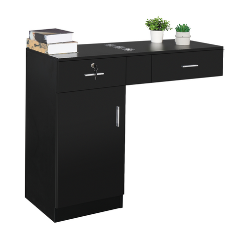 15 PCT E0 Particleboard Pitted Surface 2 Drawers 1 Lock 1 Door 3 Hair Dryer Salon Cabinet Black【Same code 63082170】