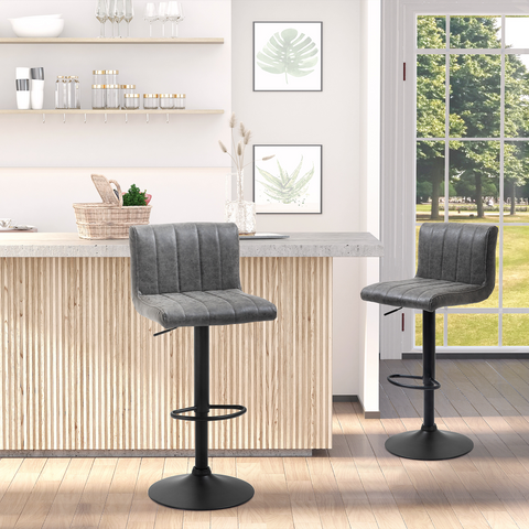 Barstools Set of 2 Adjustable Height Bar Chairs with Footrest, Grey