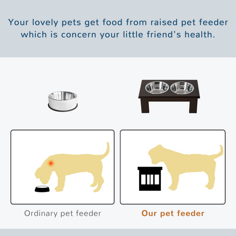 Raised Dog Bowls Pet Feeder Elevated Double Stainless Steel Water Brown Pawhut