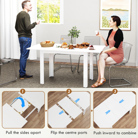 Extendable Dining Table, Seats 4-6 People, High Gloss White