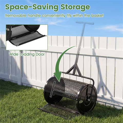 24" Lawn Topdressing Spreader with 0.75"×0.5" Mesh, Compost Spreader for Soil Sand Fertilizer Black