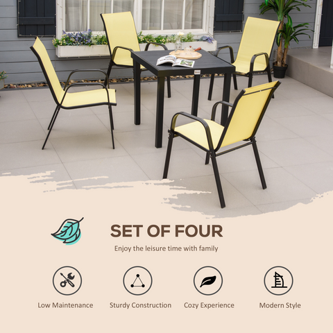 Set of 4 Garden Dining Chair Set Outdoor with High Back Armrest Beige Outsunny
