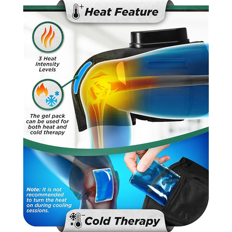 Gel pack for heat and cold therapy with visual representation of application on a knee.