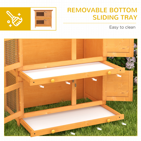 2-tier Rabbit Hutch Small Animal Wooden Bunnies House Outdoor Backyard 2 Sizes