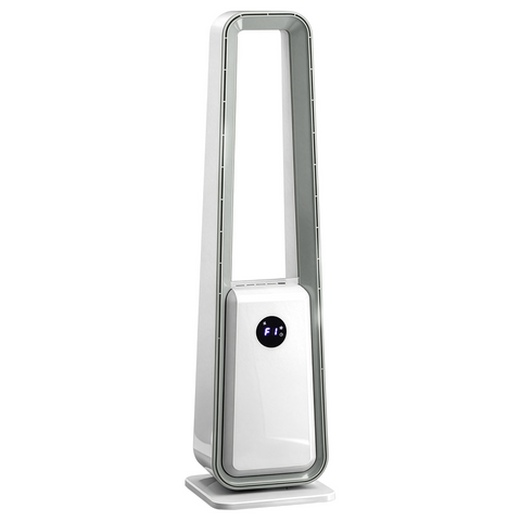 US Standard HTY2204 bladeless fan 110V 36W 35-inch bladeless fan with LED electronic display, black-edged remote control, plastic, aluminum motor, white, 3-speed wind, 12-hour timer, 3 modes, left-right oscillation, air purification, trapezoid