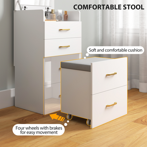 3 in 1 Dressing Table Vanity Desk with Mirror and Cushioned Stool