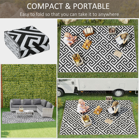 Reversible Outdoor Rug Portable Plastic Straw RV Camping Mat - 182x274cm