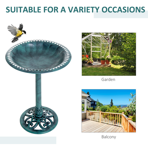 Outsunny 50cm Outdoor Bird Bath Fountain, Decrative Garden Feeder Stand Green