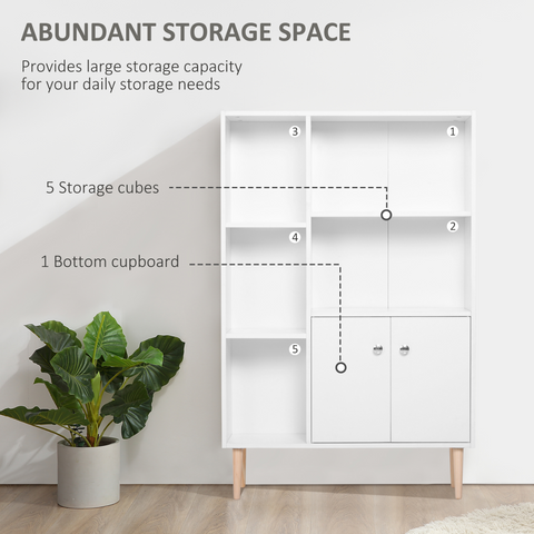 Open Bookcase Cabinet Shelves W/ Two Doors, 80W x 23.5D x 118Hcm-White