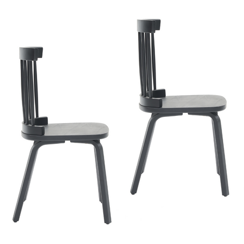 Windsor Dining Chairs Set of 2,Wood Farmhouse Spindle Back, Widen Seat, Mid-Century Modern French Country Style, for Living Room Restaurant, Black